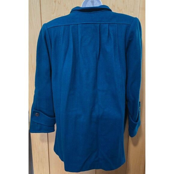 Vintage Womens 100% Wool Teal Coat With Button Front 3/4 Sleeves & Pockets Fully - Picture 3 of 9
